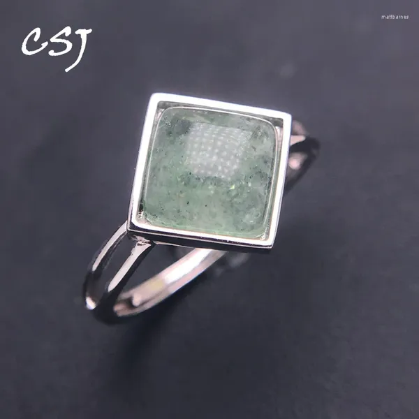 Cluster anneaux CSJ Anneau de quartz de fraise verte naturel à la mode 925 Sterling Silver Gemstone Square 8 mm pour les femmes de fête d'anniversaire Bijoux Gift