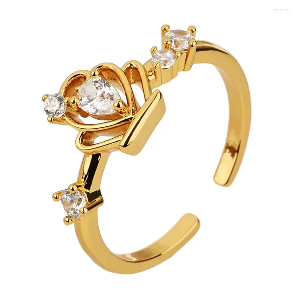 Bagues de cluster Cubique Zircone Couronne Ouverte Pour Femmes Mode Ronde Coupe Zircon Creux Out Cuivre Bague En Laiton CZ Bijoux Ouverture Anillo Cadeau