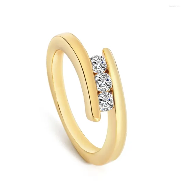 Anillos de racimo curva anillo de dedo de cristal de cobre/dorado de latón Banda de forma de bobinado chapada para mujeres regalos de joyería de moda