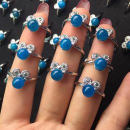 Clusterringen Cut Natural Blue Apatiet verstelbare ring voor vrouwen meisjes charme edelsteen mode feestje bruiloft sieraden cadeau