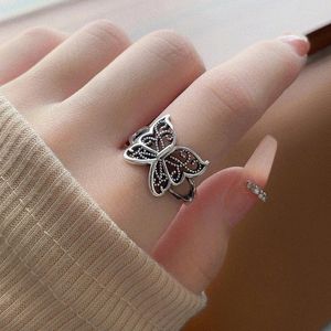 Cluster Rings Cut-out Butterfly Rétro Coréen Personnalisé Imitation S925 Thai Silver Minority Index Finger Open Ring Femme