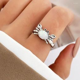 Anneaux de cluster Mignon Crab Moonstone Bague pour femmes Mode Dessin animé Strass en forme de métal Cadeau Girlfriends Bijoux 2023 Tendance