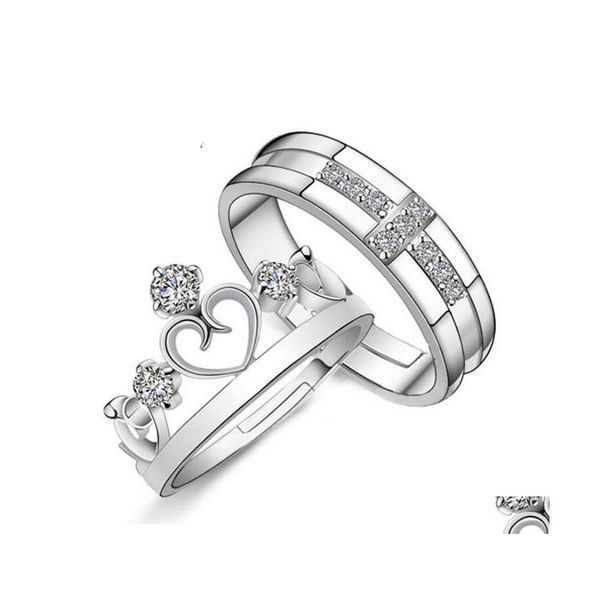 Cluster Anneaux Mignon Couronne Coeur Zircon Anneau Réglable Creux Amour Sans Fin Amoureux Couples Pour Femmes Hommes Fiançailles De Mariage Bijoux Dr Dh7Wv