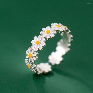 Cluster Anneaux Mignon Marguerite Fleurs Pour Femmes Doux Filles Exquis Émail Tournesol Anneau Ouvert 2023 Corée Tendance Bijoux Cadeau De Mariage