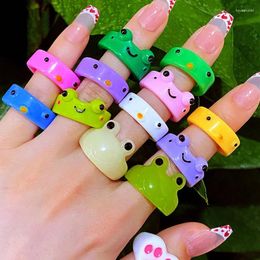 Anillos de racimo lindo anillo de rana resina de dibujos animados para mujeres niña simple animal joyería estética amistad gran fiesta regalo de viaje