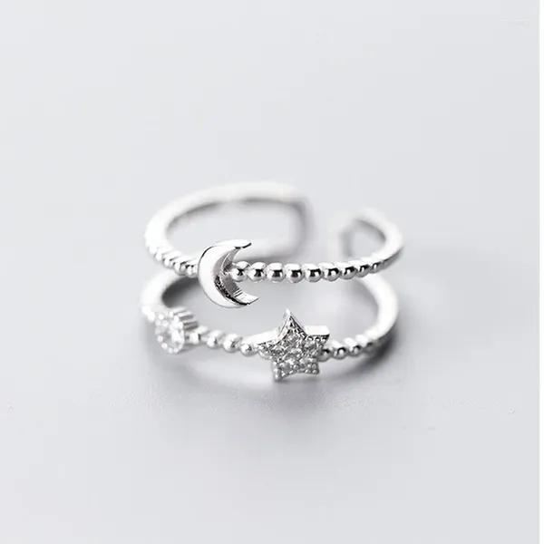 Bagues de cluster Mignon Moon Star Bague réglable Mosaïque Zircon Double pont pour femmes amis adolescente mode bijoux cadeau