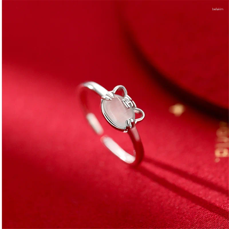 Cluster Rings Cute Moonstone Tiger Ring For Lady Festival Party Accessories Fashion Silver 925 Sterling Women Jewelry Finger Bijou
