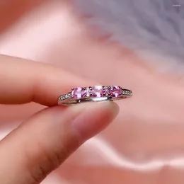 Bagues de cluster Bague de saphir rose mignon pour jeune fille Total 0.6ct 3mm 4mm Argent naturel 18K Plaqué or 925 Bijoux