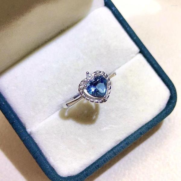 Bagues de grappe mignonne bague coeur en argent pour fille 6mm 0.6ct topaze naturelle solide 925 bijoux bleu londres avec placage doré