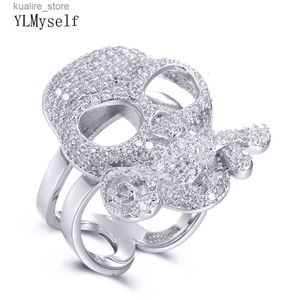 Cluster ringen schattige schedel met rozenring romantisch cadeau voor vriendin speciale sieraden all crystal stone unieke cz ring l240402