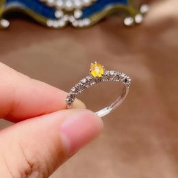 Anéis de cluster bonito prata esterlina amarelo safira anel para jovem 3mm 4mm natural agosto birthstone 925 jóias