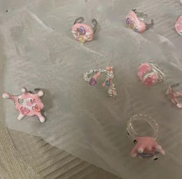 Bagues de cluster Mignon Sweet Rose Coeur Dents De Poisson Bague Papillon Pour Femmes Ami Coloré Strass Branche Irrégulière Mode Y2k Bijoux