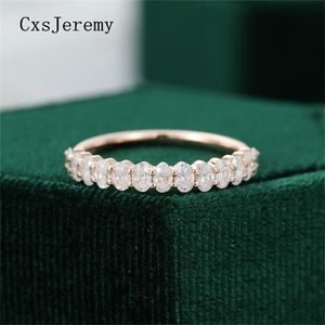 CxsJeremy 14K 585 Or Rose Diamant Bague Ovale Coupe 2x3mm Pile Demi Bande De Mariage pour Femmes Cadeau 220916