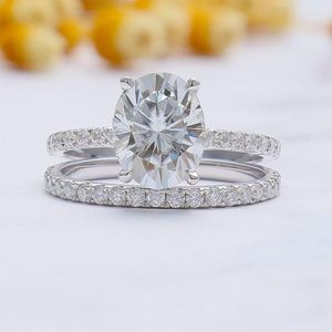 Bagues de cluster CxsJeremy Soild 14K Or Blanc Moissanite Ensemble de mariée Ovale Coupe 8 10mm Bague de fiançailles Eternity Wedding Band Femmes Empilable