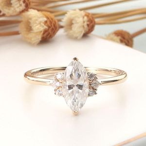 Bagues de cluster CxsJeremy Solide 14K 585 Or jaune 1ct 5 10mm Marquise Cut Moissanite Bague de fiançailles en diamant pour cadeau d'anniversaire de promesse