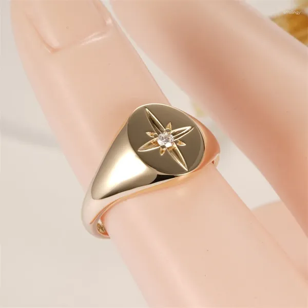 Anillos de racimo CxsJeremy Sólido 18K 750 Oro amarillo 0.03ct Anillo de compromiso de estrella de diamante natural Sencillo Seis Banda de boda Damas Joyería fina