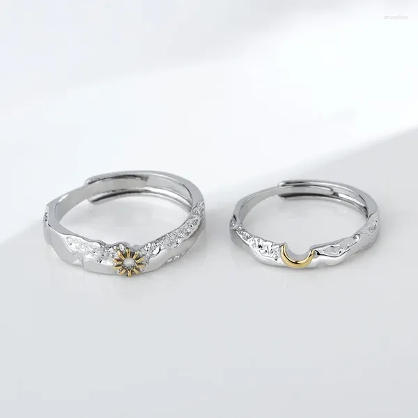 Anillos de racimo CYJ European S925 Sterling Silver Golden Moon Sun Pareja Anillo de dedo ajustable para mujeres Fiesta de cumpleaños Joyería de regalo de boda