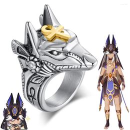 Anneaux de cluster Cyno Inspiré Bague Wolf Divine Spirit Electro Steel Genshin Impact Ancien Costume Props Cadeaux