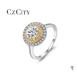 Bagues de cluster Czcity 925 Sterling Sier pour les femmes de mariage de fiançailles bijoux fins mode couleur ronde CZ promesse Anel Noël Drop Dhnk8