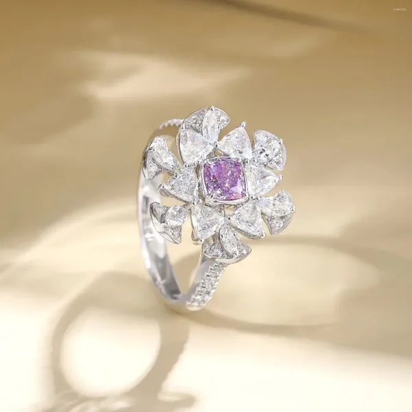 Anillos de racimo CZZL2024 GIA Fancy Intenso Rosa Púrpura Diamantes 0.51ct Compromiso de boda Mujer para mujeres Anillo fino