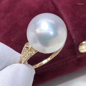 Clusterringen D101 Pearl-ring 10-11 mm Fijne sieraden 18k vast goud Natuurlijk zoet water witte parels voor vrouwen