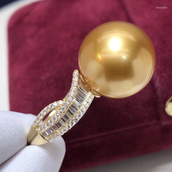 Cluster Rings D101 Perles 11-10mm Fine Jewelry 18K Gold Phillipine Natural Ocean Sea Golden Pour les femmes