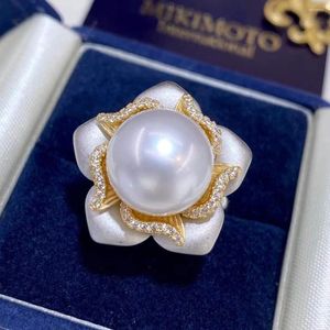 Anneaux de cluster D712 Bague de perles Fine Bijoux Ronde 12-13mm Perles blanches d'eau douce naturelles pour les cadeaux d'anniversaire des femmes