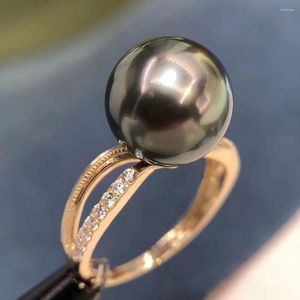 Clusterringen D916 Pearl Ring Fijne sieraden Solid 18K Goud Ronde 9-10 mm Natuur zeewater Tahiti Pearls for Women Presents