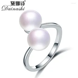 Clusterringen Dainashi Echte Zoetwater Gekweekte Parel Ring Fashion Design 925 Sterling Zilver Eenvoudig Open Verstelbaar Voor Vrouwen