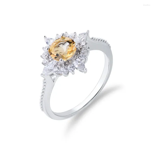 Bague de coussin en grappes Coussin de coussin délicat Anneau de pierres précieuses 14K Fabricant de tendance zircon plaquée 925 Citrine naturelle en argent sterling pour femmes