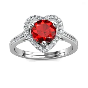 Bagues de cluster Daisini Haute Qualité 1CT GRA Moissanite Diamant 925 Argent Rouge / Rose Coeur Forme Bague de Fiançailles Valentine Cadeau Pour Les Femmes