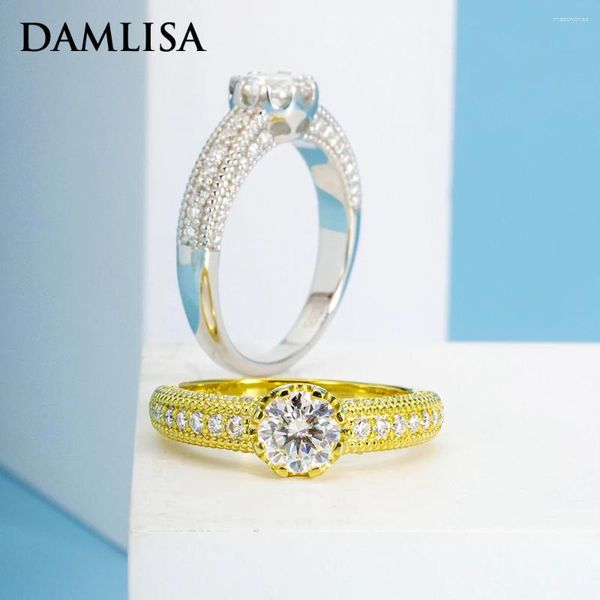 Anillos de clúster Damlisa 6 mm Conocimiento de moissanite redondo para mujeres 925 Silver D Color VVS1 Laboratorio creado Diamond Wedding Ring Factory Store