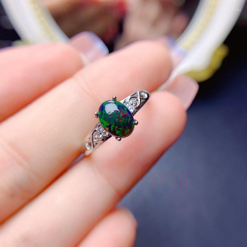 Cluster Rings Dazzling-color Black Opal Ring Sterling Silver Niche Temperament Senior Sense Simple Light Luxury Design Personality