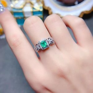 Cluster ringen oogverblindende zilveren edelsteen ring voor verloving 5mm 7mm natuurlijke vierkante Emerald Solid 925 sieraden