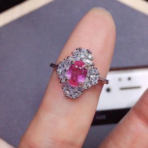 Cluster ringen oogverblindende zilveren roze topaas ring 5 mm 7 mm 0,7 ct natuurlijke sieraden 925 edelsteen voor feest