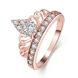 Anillos de clúster Deelan Crown para mujeres Joyas Zirkonia Rose Rosa Color Ring Ring Romantic Luxury Party Bedding Gift