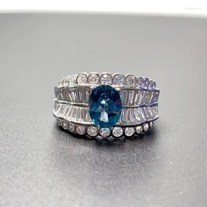 Cluster Ringen Diepblauwe Topaas Zilveren Ring Voor Party 6mm 8mm 1ct Natuurlijke Londen Met Gold Plating Vrouw verjaardagscadeau