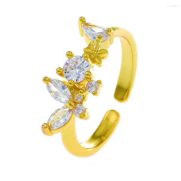 Anillos de racimo delicado anillo de mariposa para las mujeres de moda en forma de apertura ajustable con incrustaciones de joyería de circón regalos artículos de pareja 2023