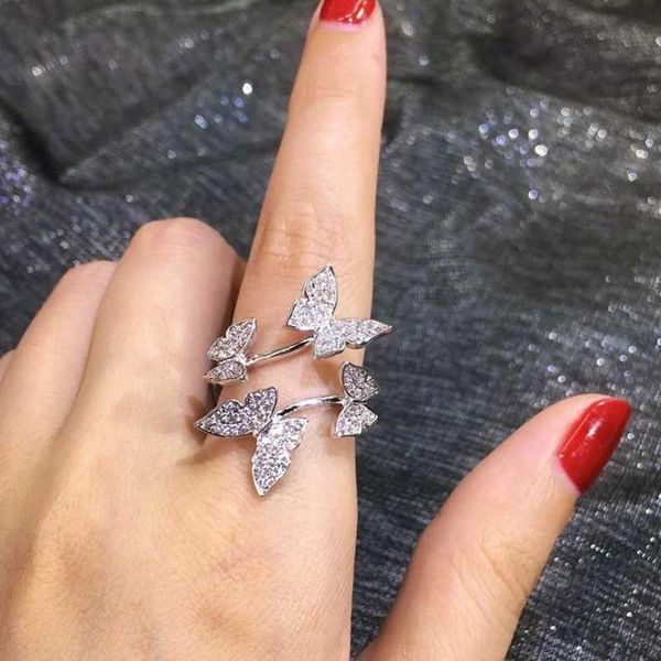 Anillos de racimo delicados para mujer, anillo abierto ajustable con forma de insecto y mariposa, circonita de diamantes de imitación micro pavimentada para mujer, joyería para fiesta y boda