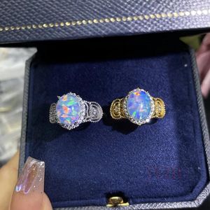 Anneaux de cluster Délicat Luxe Bague de fiançailles pour femmes S925 Silver Light Opal Naturel pour les couples Cadeau d'anniversaire