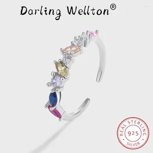 Clusterringen Delicate Rainbow Sapphire Topaz Round Oval Full Diamond Couple Ring For Women Originele Sterling Silver Valentijnsdag sieraden