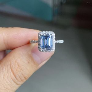Anneaux de cluster Design 18k Gold blanc massif 3 s Emerald Cut Blue Lab Moisanite Diamond Engagement Anneau de mariage