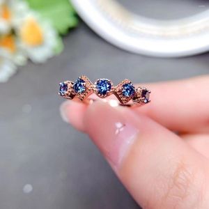 Clusterringen Design Blue Moissanite Ring for Women Sieraden 925 Sterling Silver Lab Diamond verloving Huwelijksfeestje Gift