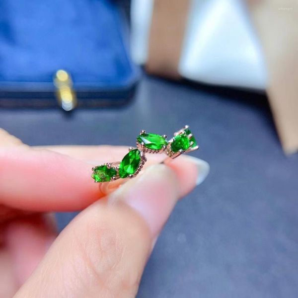 Anillos de racimo Estilo de diseño Anillo de piedras preciosas de plata para niña 3 mm 6 mm Diopside natural 925 Joyería