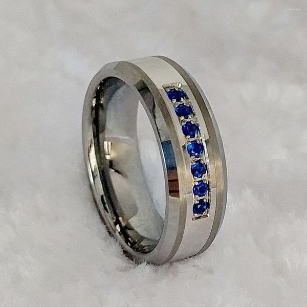 Anillos de racimo diseñador de alta calidad azul Cz piedra diamante carburo de tungsteno joyería boda banda para hombres hombre impermeable nunca se desvanecen