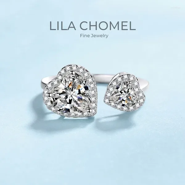 Anillos de clúster El diseñador de la mente de la joyería sobre el oro blanco de 18k vvs1 d color 2.5ct moissanite anillo de diamante romántico doble corazón para mujeres