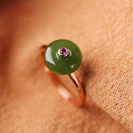 Cluster Ringen Ontwerper Originele Rose Goud Ingelegd Natuurlijke Tian Jade Jasper Opening Verstelbare Ring Elegante Charme Dames Sieraden Edwi22