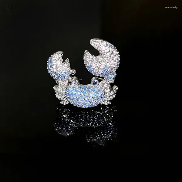 Anillos de racimo Diseñador Vintage Cangrejo azul Animal Abierto para ropa de mujer Adorno Moda Zircon Incrustado Accesorios de adorno de dedo