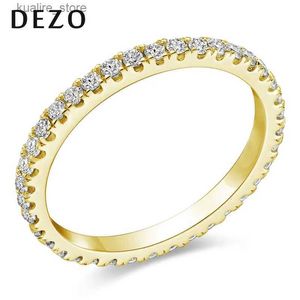 Clusterringen Dezo geel goud vergulde 925 Sterling Silver 1CT Moissanite Eternity Wedding Ring For Women Match Engagement Bands Classy Jewelry L240402