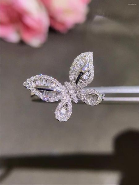 Bagues Cluster Bague Papillon Diamant Or Blanc 18K Bijoux Authentiques Usage Quotidien Femmes Fines
